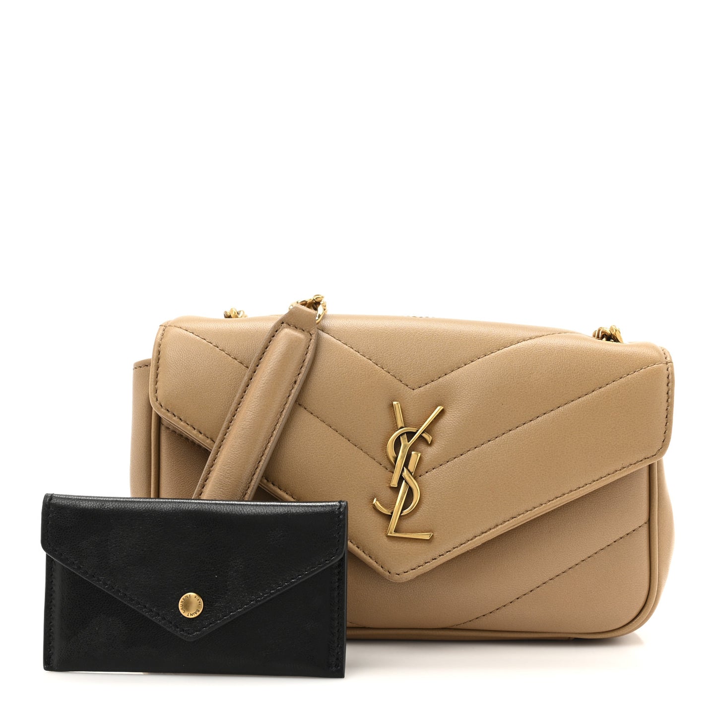 Lambskin Chevron Quilted Mini Loulou Bag Havana Brown