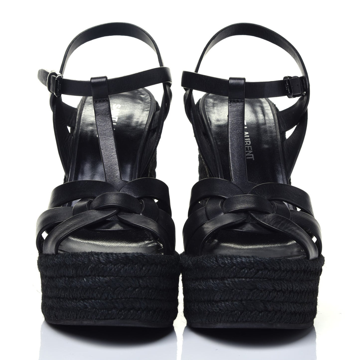 Calfskin Tribute 95 Platform Espadrille Wedge Sandals 38.5 Black