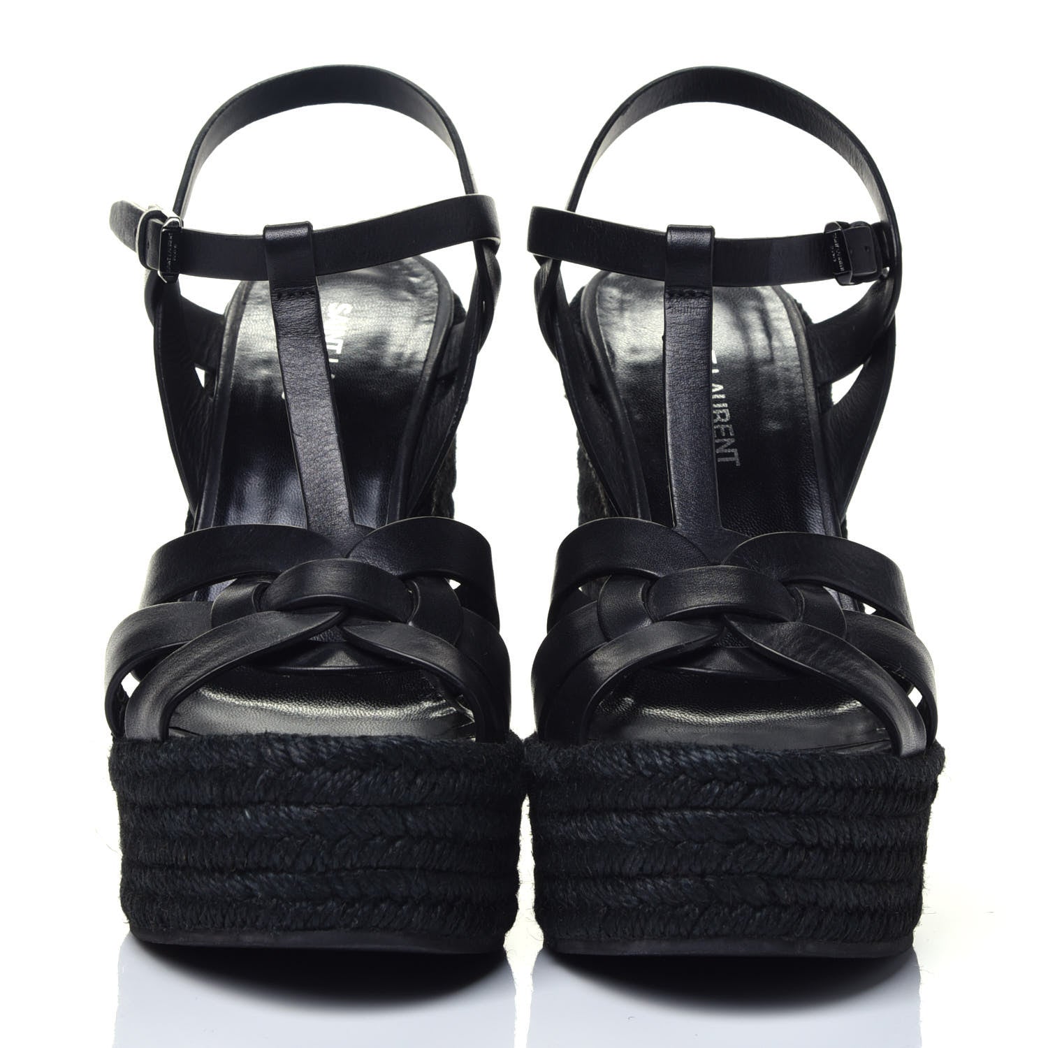 Saint Laurent Calfskin Tribute 95 Platform Espadrille Wedge Sandals 38.5 Black 2 of 7
