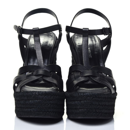 Saint Laurent Calfskin Tribute 95 Platform Espadrille Wedge Sandals 38.5 Black 2 of 7