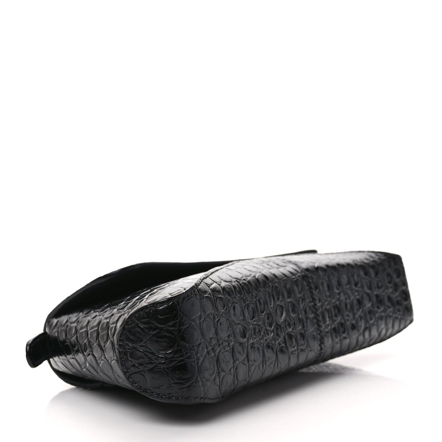 Shiny Super Supple Calfskin Crocodile Embossed Small XX Flap Stretch Bag Black