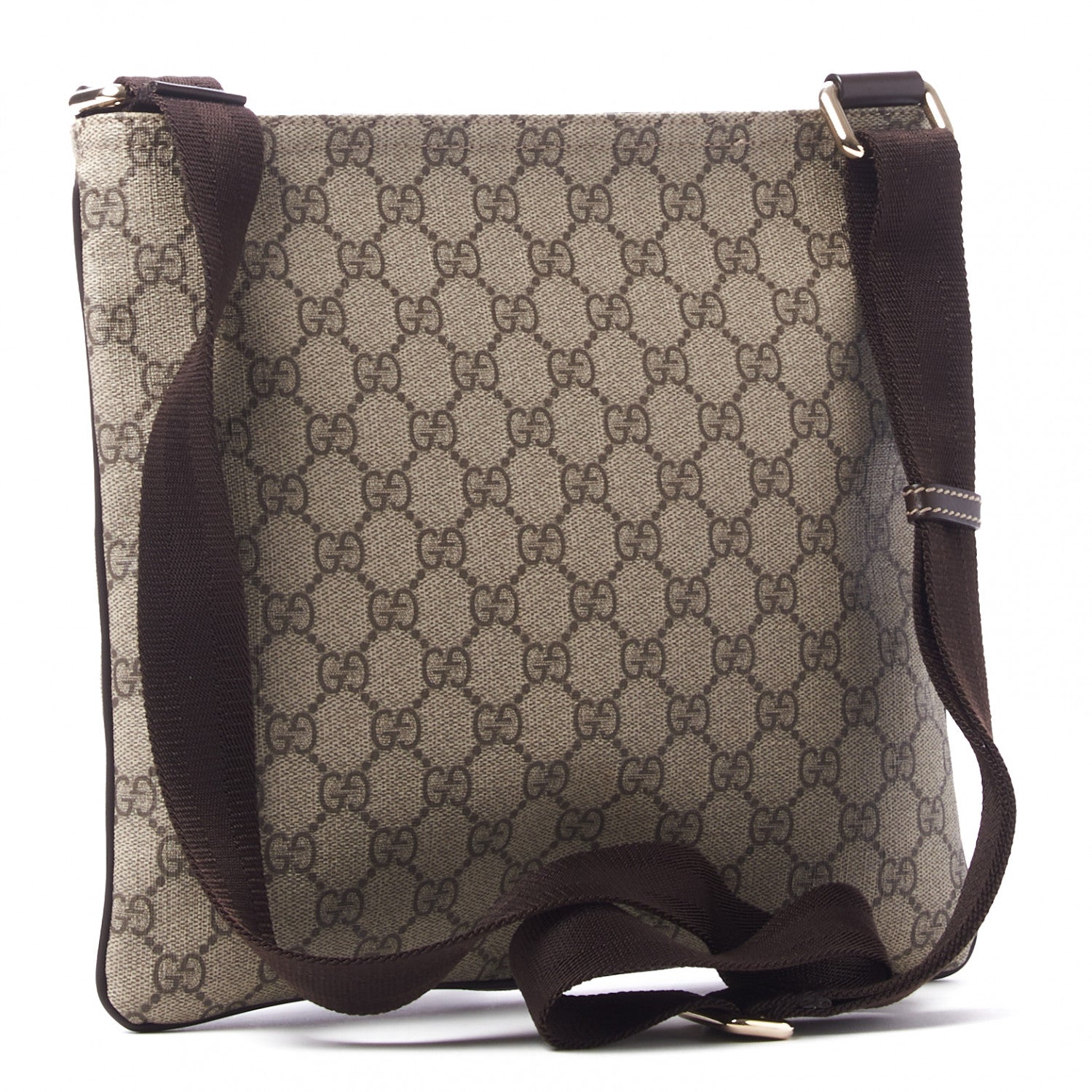 Gucci GG Supreme Monogram Selleria Calfskin Small Flat Side Zip Messenger Bag Beige Ebony Cocoa Dark Chocolate 3 of 9