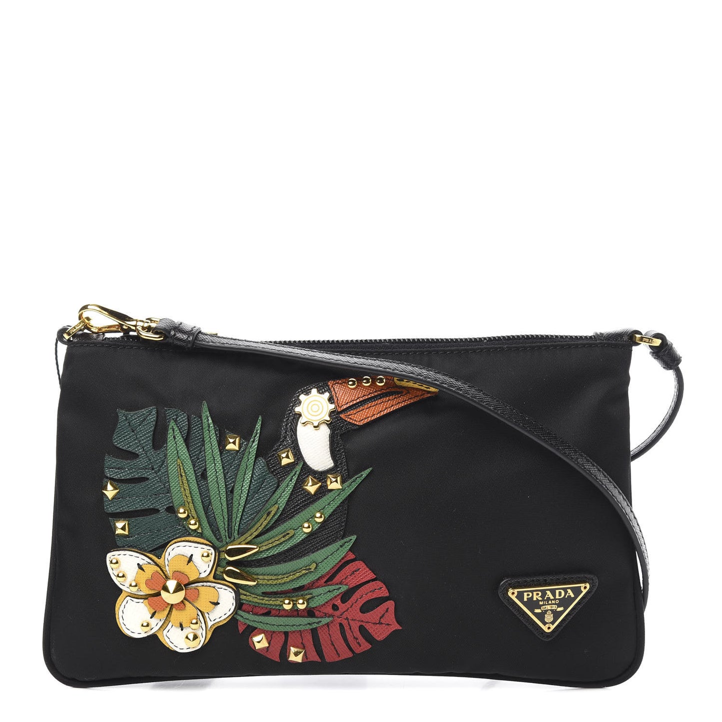 Tessuto Nylon Saffiano Toucan Pochette Bag Black
