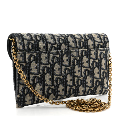 Christian Dior Oblique Saddle Chain Wallet Blue 3 of 12