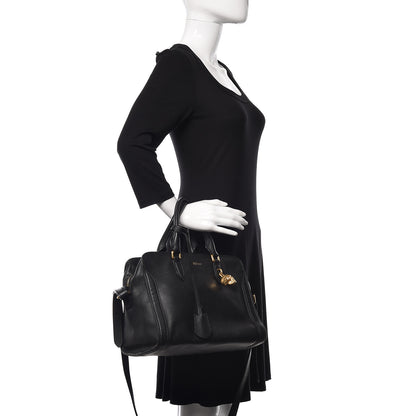Alexander McQueen Pebbled Calfskin Small Skull Padlock Zip Around Tote Black 3 of 13