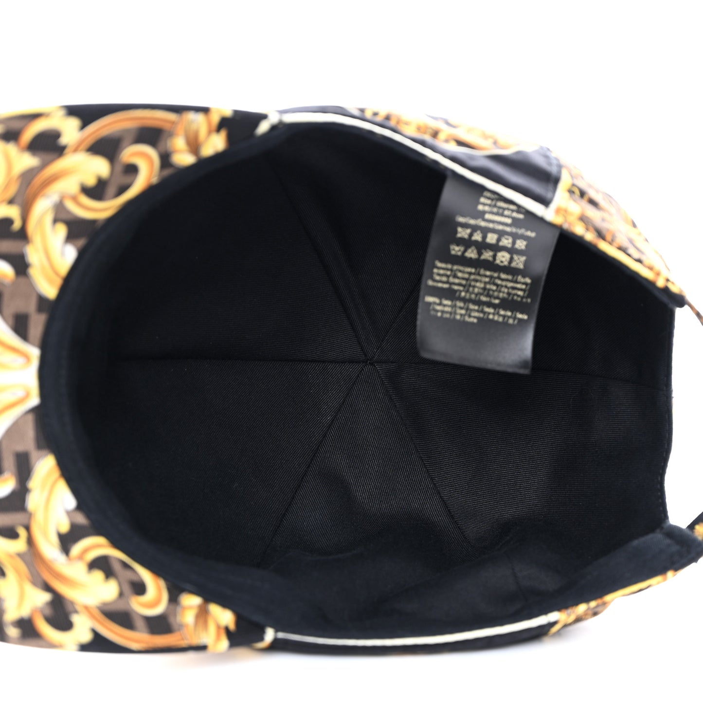 X VERSACE Silk FF Baroque Fendace Foulard Cap Gold