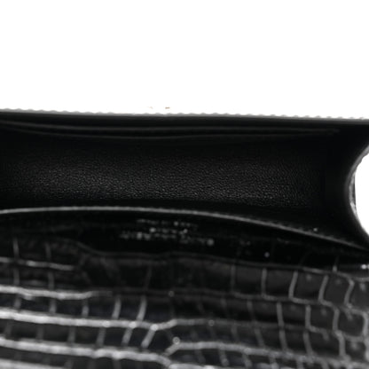 Saint Laurent Calfskin Crocodile Embossed Monogram Kate Belt Bag Black 5 of 9