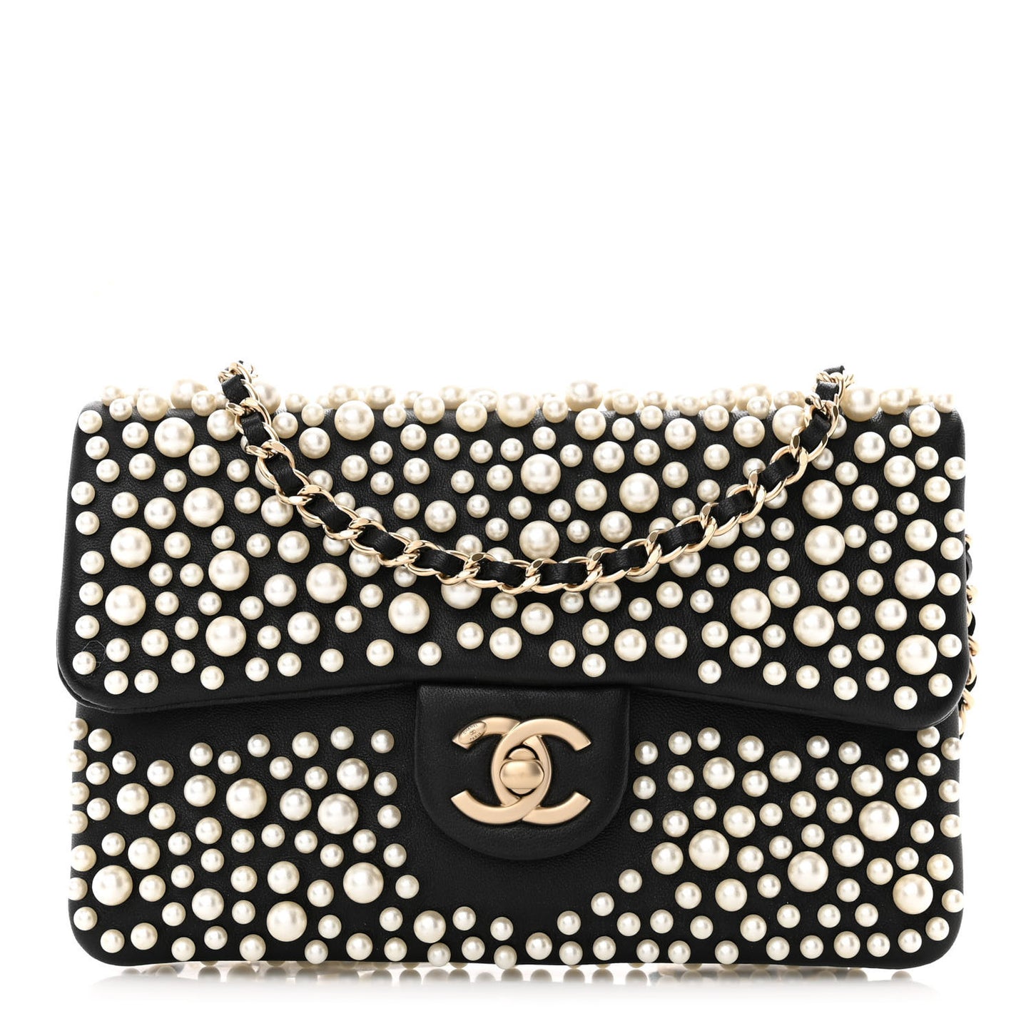 Lambskin Pearls Flap Black