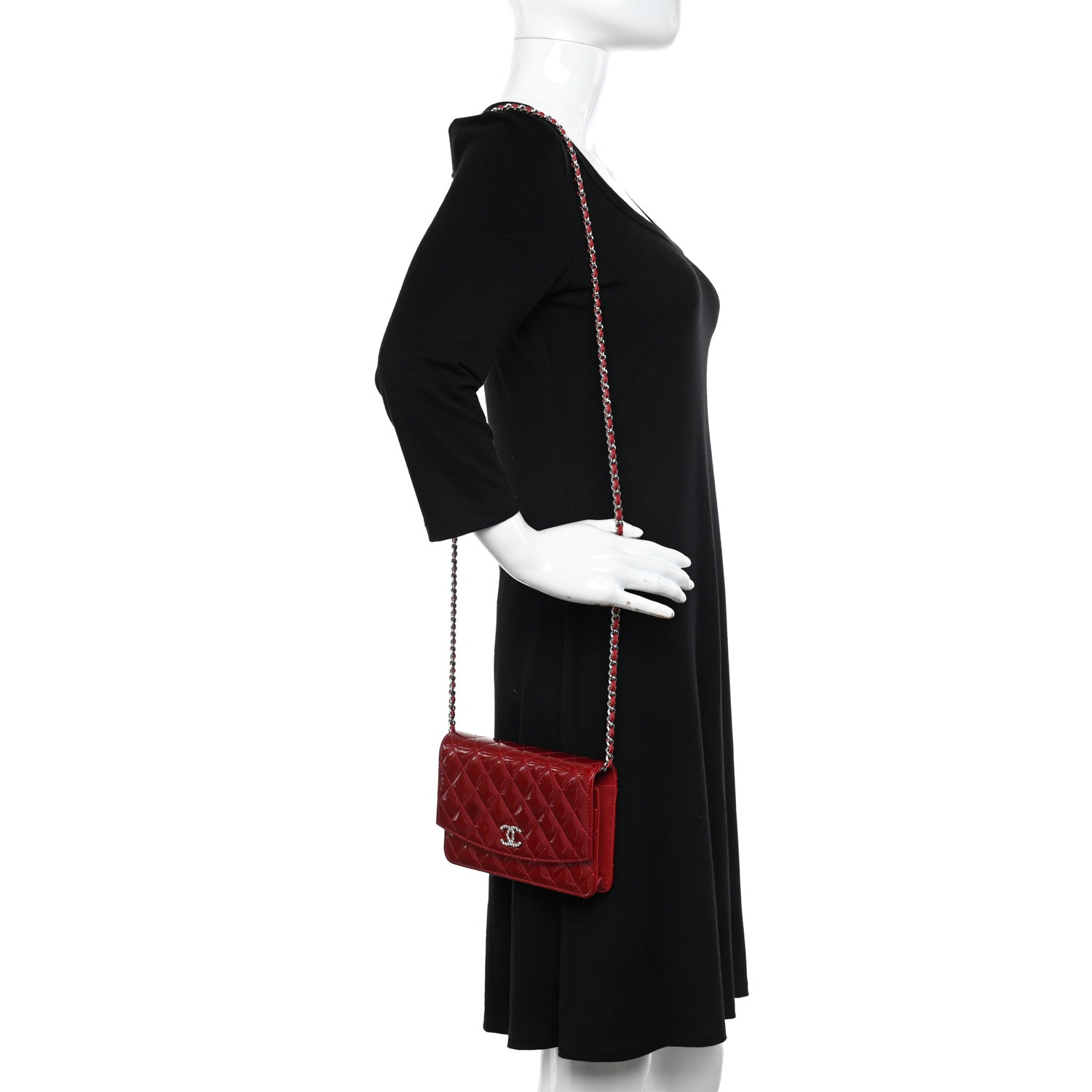 Chanel Patent Quilted Brilliant Wallet On Chain WOC Red 2 of 14