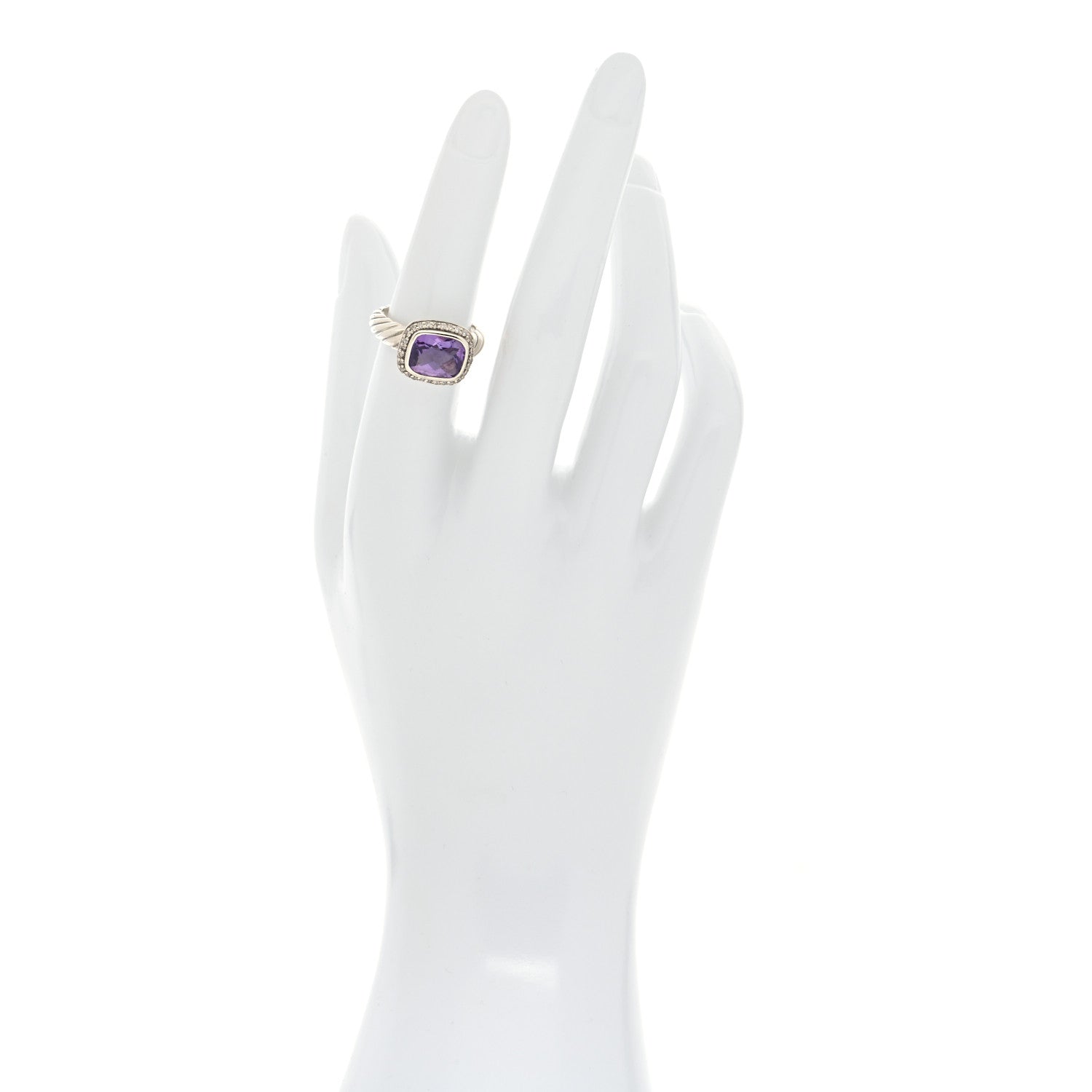 David Yurman Sterling Silver Diamond Amethyst 10mm Noblesse Ring 52 6 2 of 4