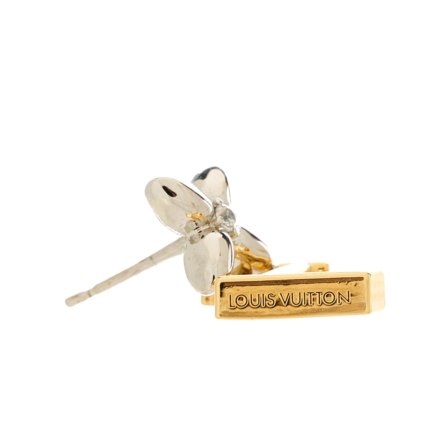 Louis Vuitton Metal Crystal LV Iconic Flower Earrings Gold Silver 5 of 6
