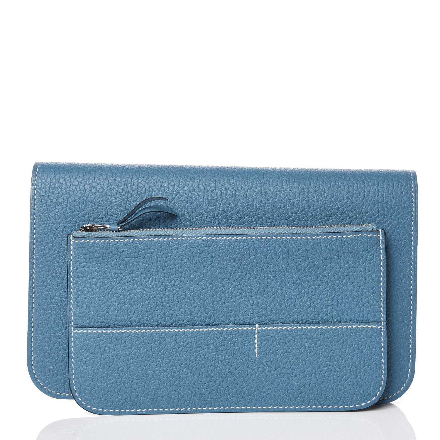 Hermes Taurillon Clemence Dogon Duo Wallet Blue Jean 8 of 9