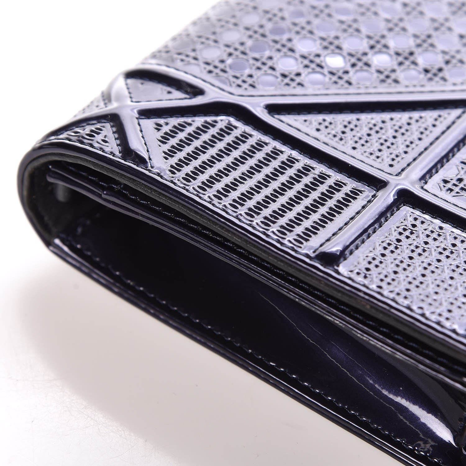 Christian Dior Metallic Patent Micro-Cannage Diorama Wallet on Chain Pouch Navy Blue 9 of 14