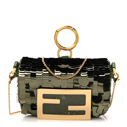 Fendi Sequin Paillettes Shiny Nappa Sex and the City Nano Maxi Buckle Baguette Charm Avocado 1 of 10
