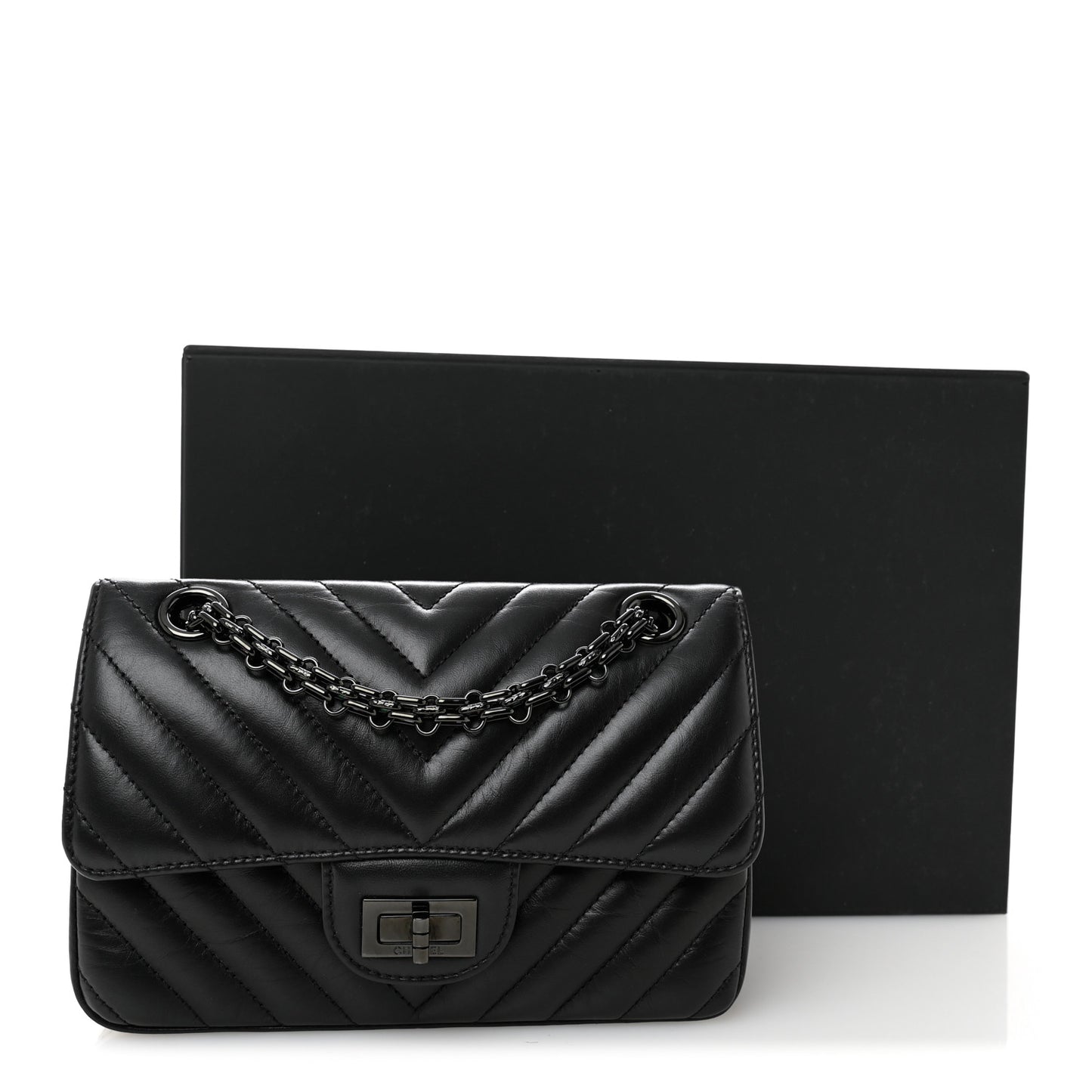 Aged Calfskin Chevron Quilted 2.55 Reissue Mini Flap So Black