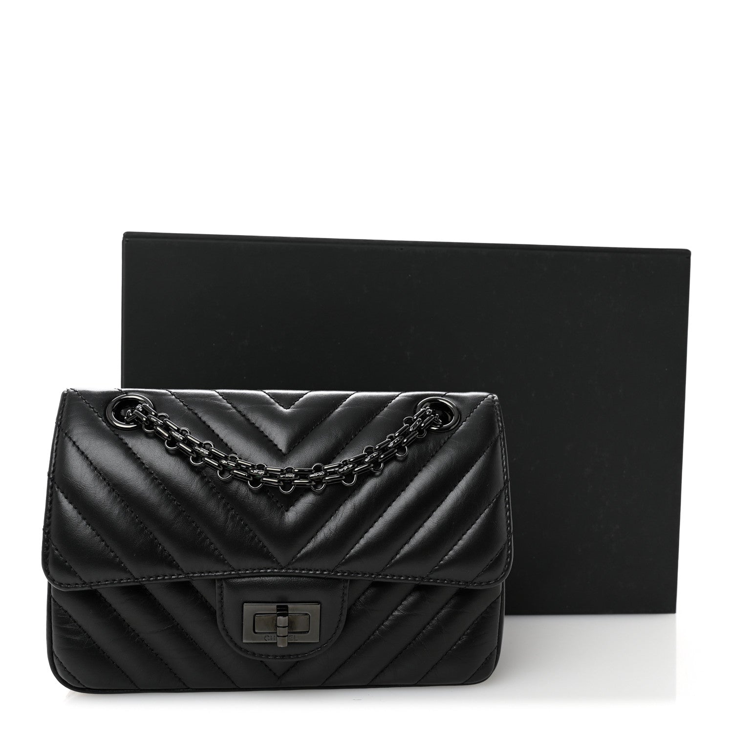 Chanel Aged Calfskin Chevron Quilted 2.55 Reissue Mini Flap So Black 11 of 11
