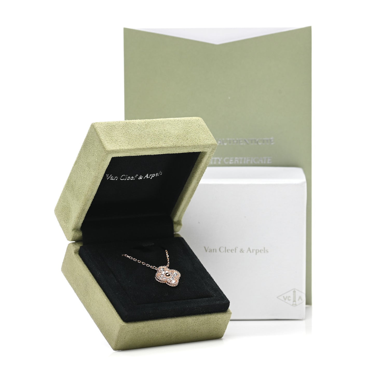 18K Rose Gold Diamond Vintage Alhambra Pendant Necklace