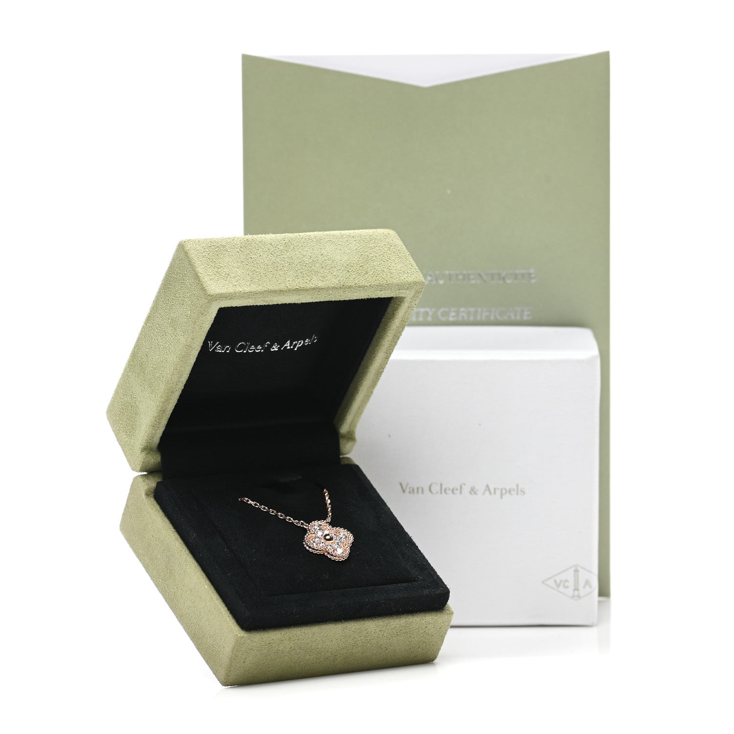 Van Cleef & Arpels 18K Rose Gold Diamond Vintage Alhambra Pendant Necklace 7 of 7