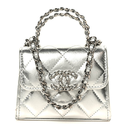 Chanel Metallic Lambskin Quilted Mini Chain CC Top Handle Clutch With Chain Silver 1 of 10