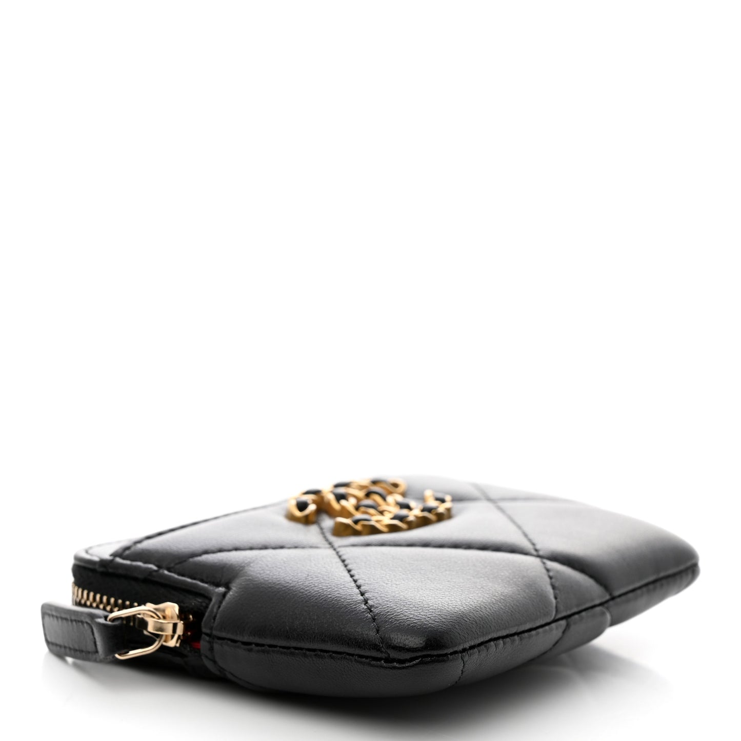 Lambskin Quilted Chanel 19 Zip Card Holder Wallet Black