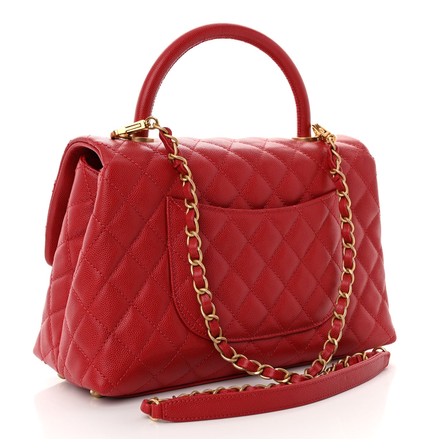 Chanel Caviar Quilted Small Coco Handle Flap Red 3 of 10