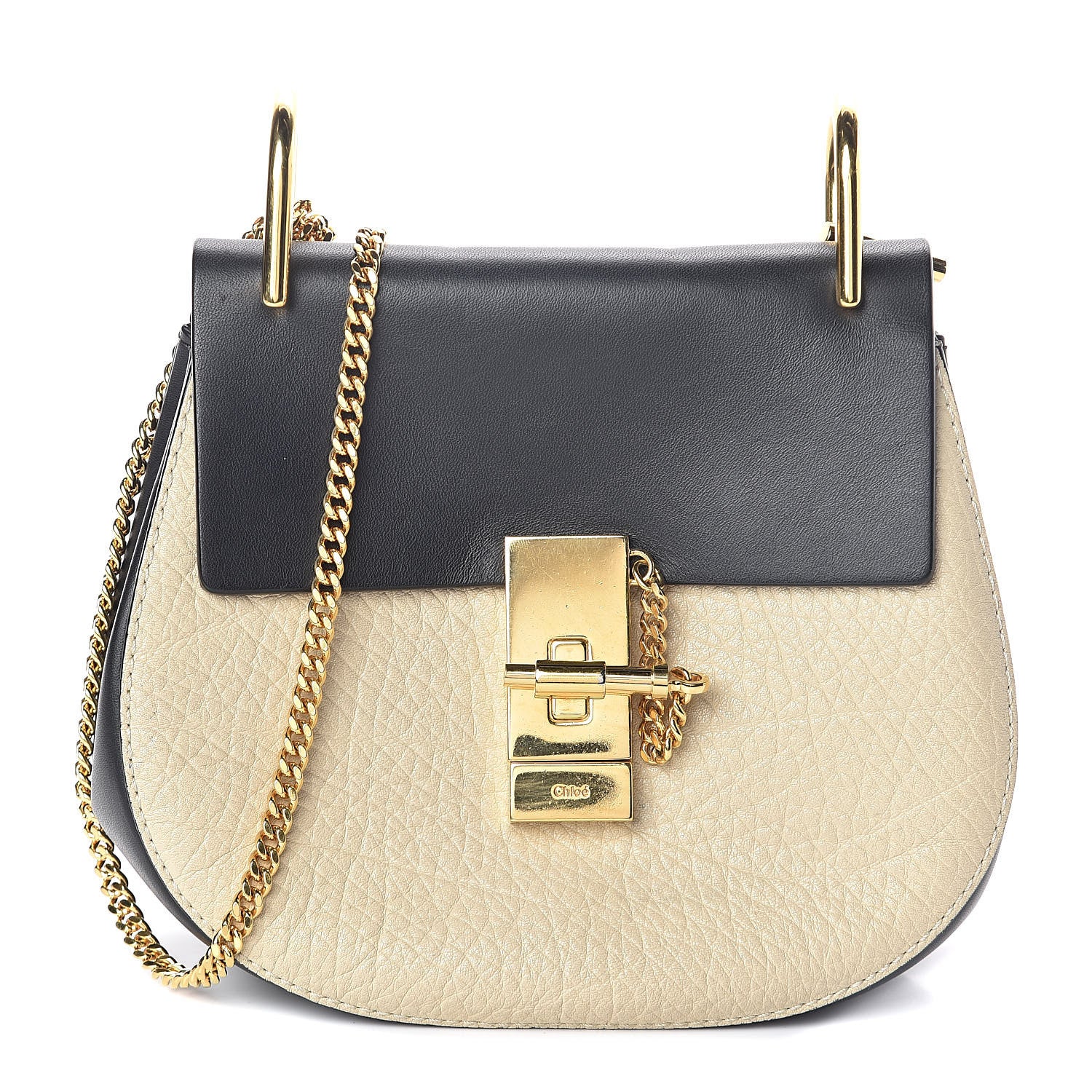 Chloe Grained Calfskin Lambskin Mini Bi-Color Drew Shoulder Bag Ivory Black 1 of 9