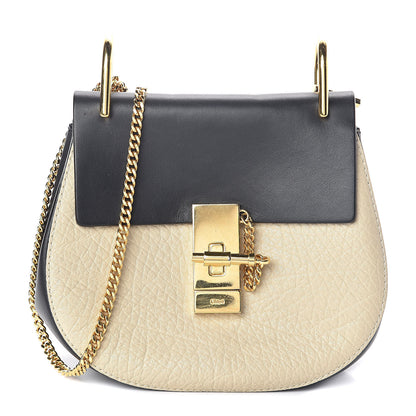 Chloe Grained Calfskin Lambskin Mini Bi-Color Drew Shoulder Bag Ivory Black 1 of 9