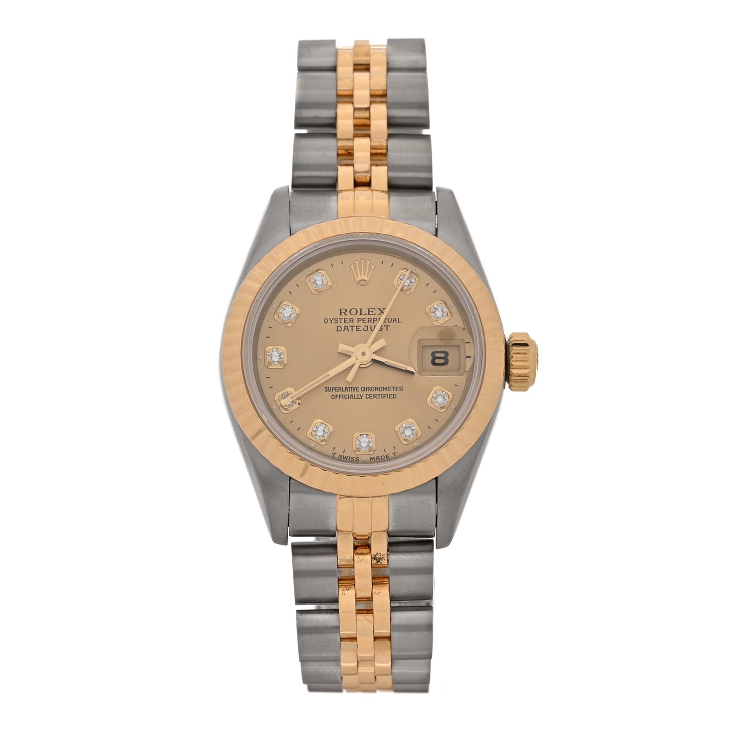 Stainless Steel 18K Yellow Gold Diamond 26mm Oyster Perpetual Datejust Watch Champagne 69173