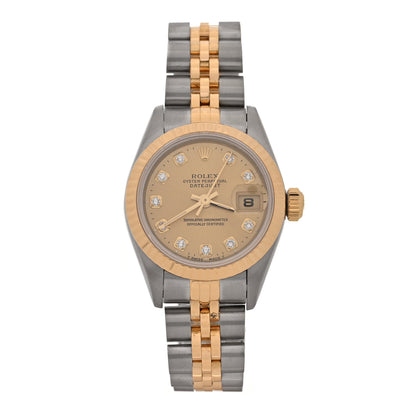 Rolex Stainless Steel 18K Yellow Gold Diamond 26mm Oyster Perpetual Datejust Watch Champagne 69173 1 of 5