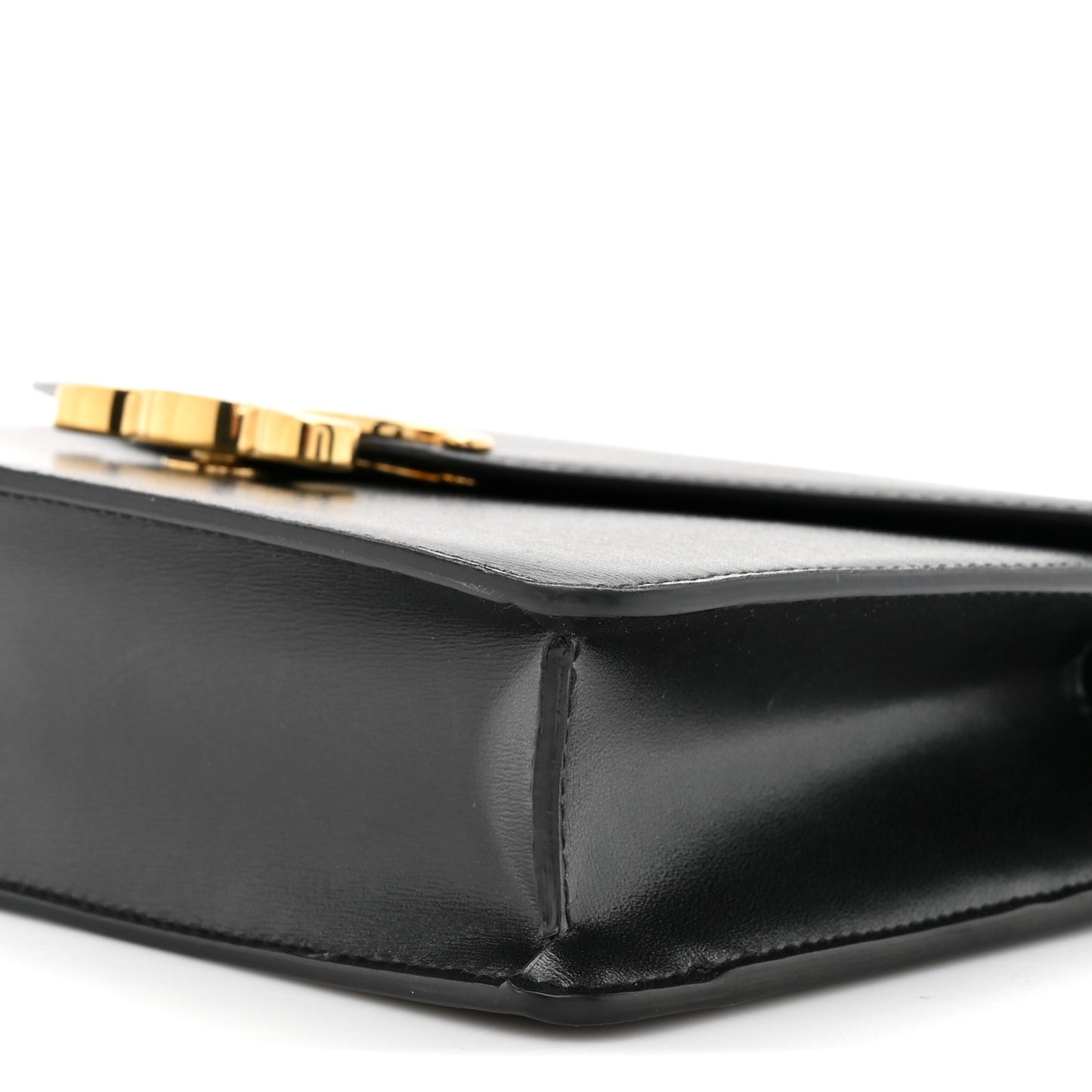 Shiny Calfskin Triomphe Margo Wallet on Chain Black