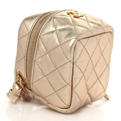 Chanel Metallic Lambskin Quilted Cube Chain Wristlet Case Gold 3 of 8