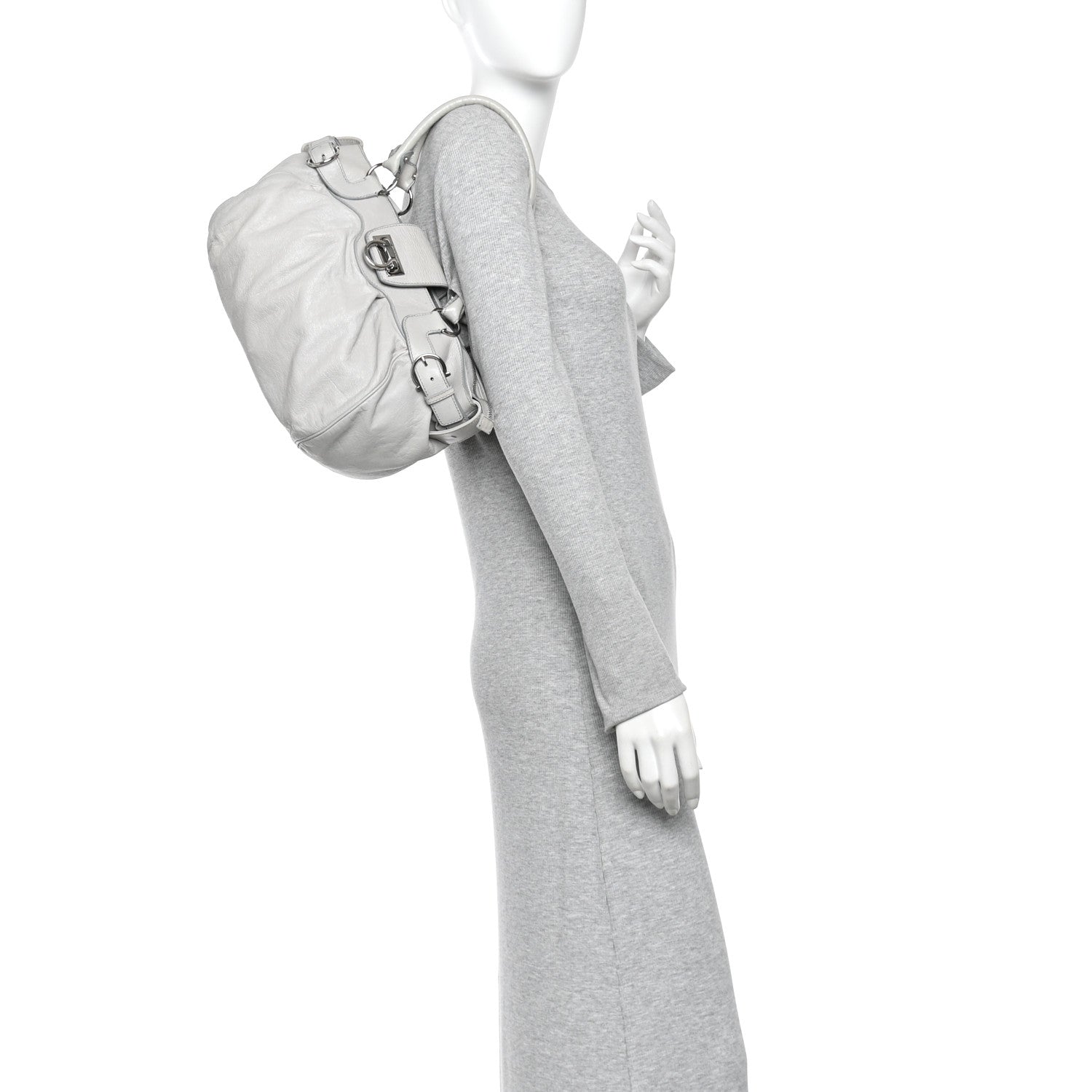 Salvatore Ferragamo Calfskin Marisa Shoulder Bag Grey 2 of 10