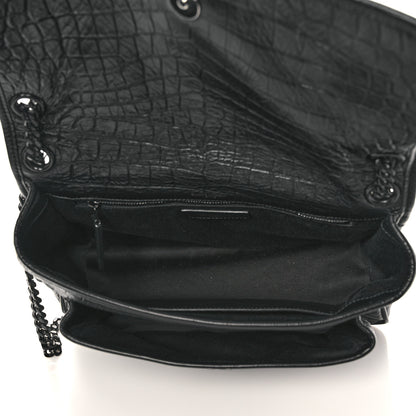 Saint Laurent Crocodile Embossed Lambskin Monogram Medium Niki Chain Satchel Black 5 of 11