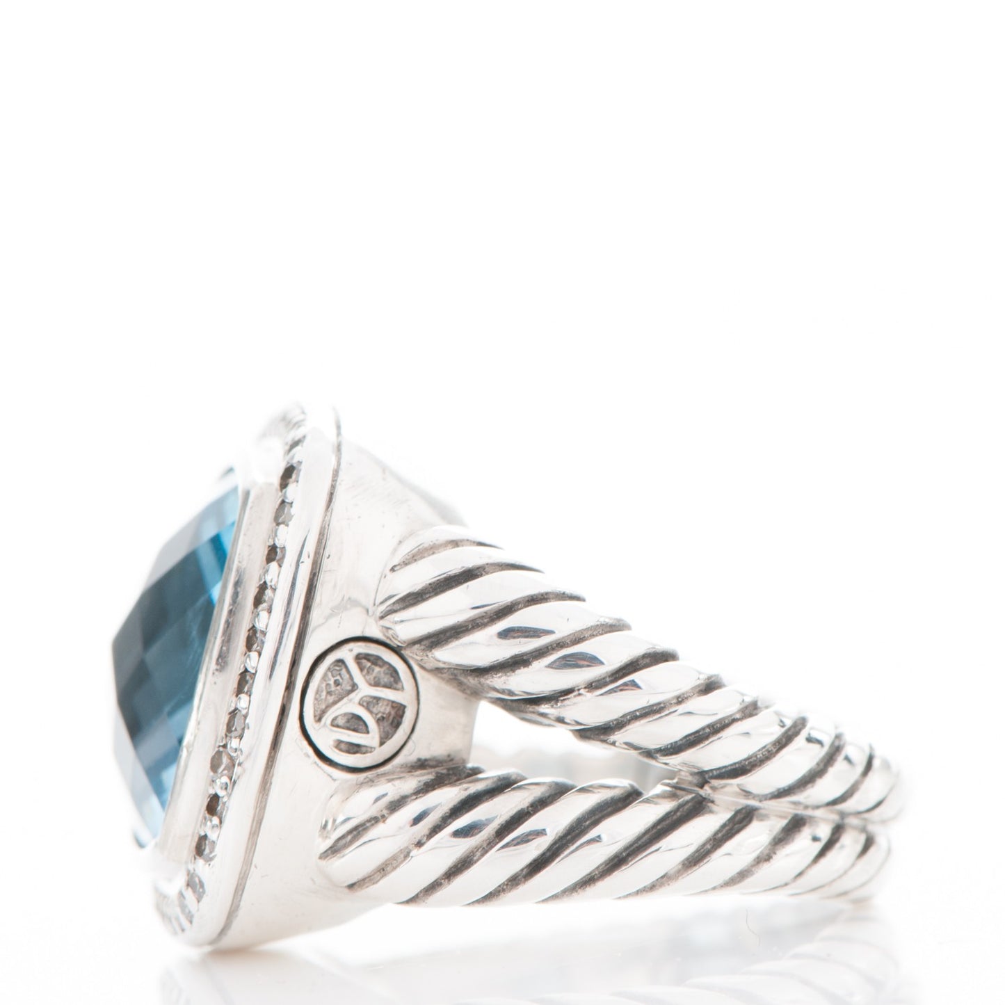 Sterling Silver Diamond Blue Topaz 14mm Albion Ring 56 7.5