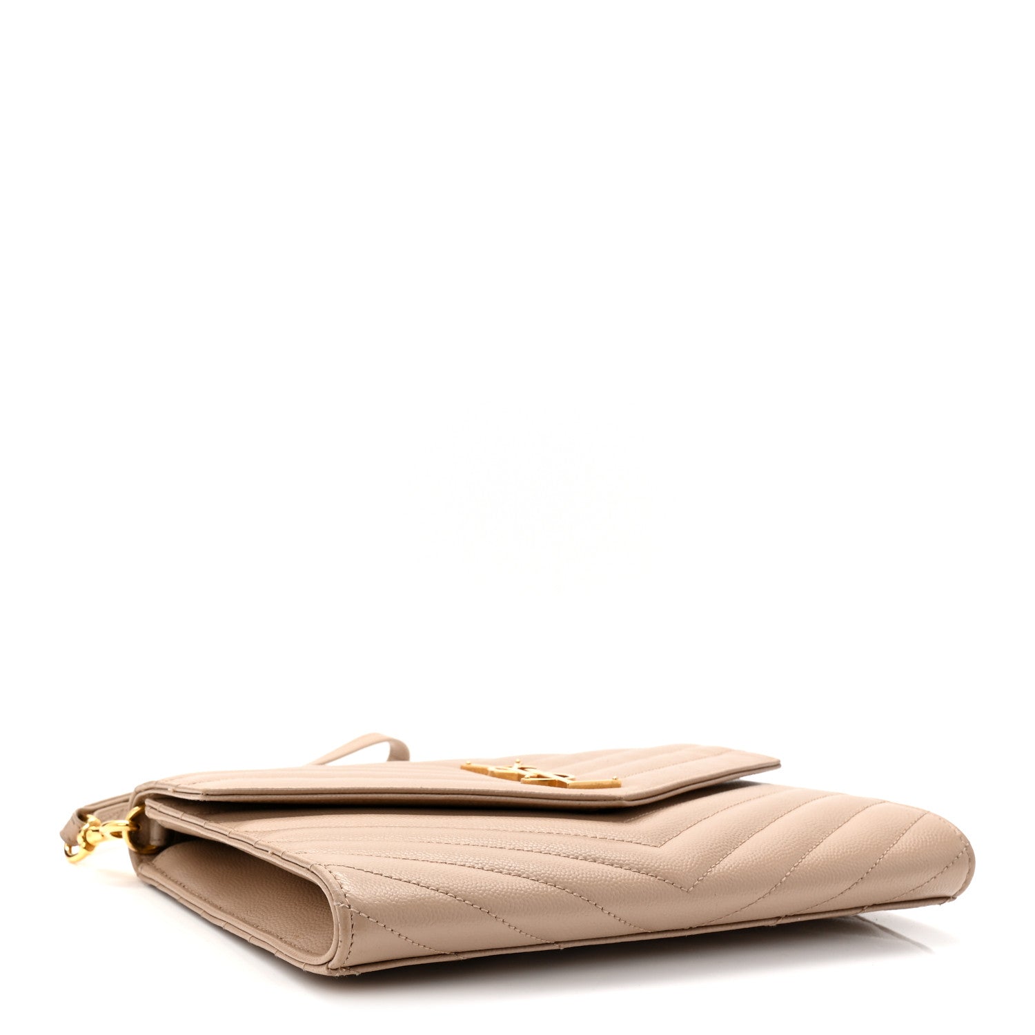 Saint Laurent Grain De Poudre Matelasse Chevron Monogram Envelope Clutch Dark Beige 4 of 11