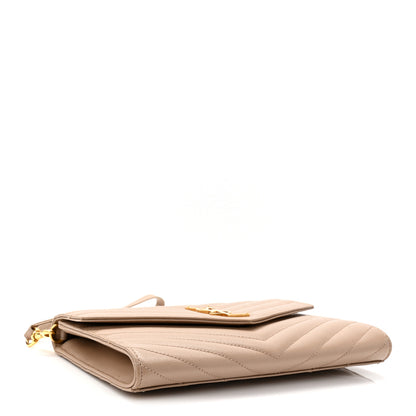 Saint Laurent Grain De Poudre Matelasse Chevron Monogram Envelope Clutch Dark Beige 4 of 11