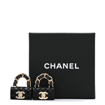Chanel Metal Resin Lambskin Quilted CC Turnlock Chain Flap Bag Earrings Black Gold 5 of 5