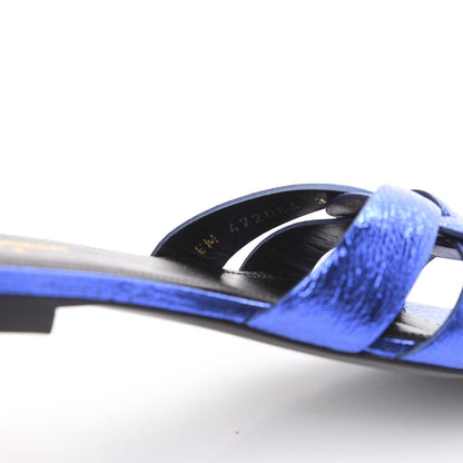 Saint Laurent Metallic Crackled Calfskin Nu Pied 05 Slide Sandals 37 Blue 8 of 10