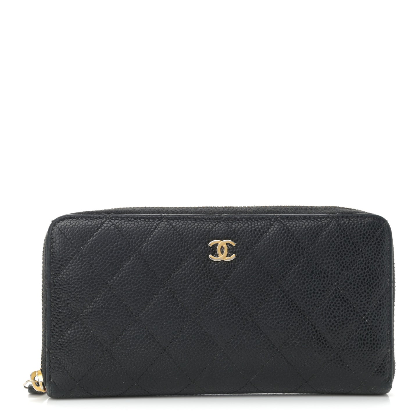 Caviar Quilted Large Gusset Zip Around Wallet Black