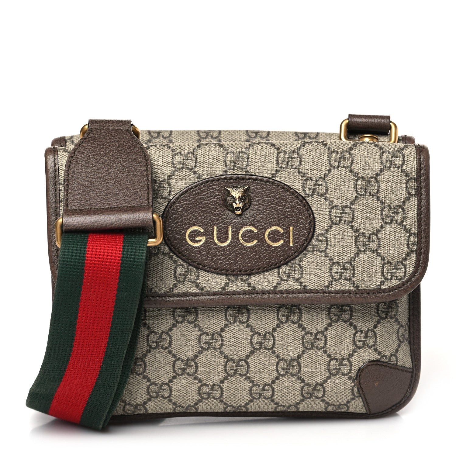 Gucci GG Supreme Monogram Web Small Neo Vintage Double Flap Messenger Bag Beige New Acero 1 of 9