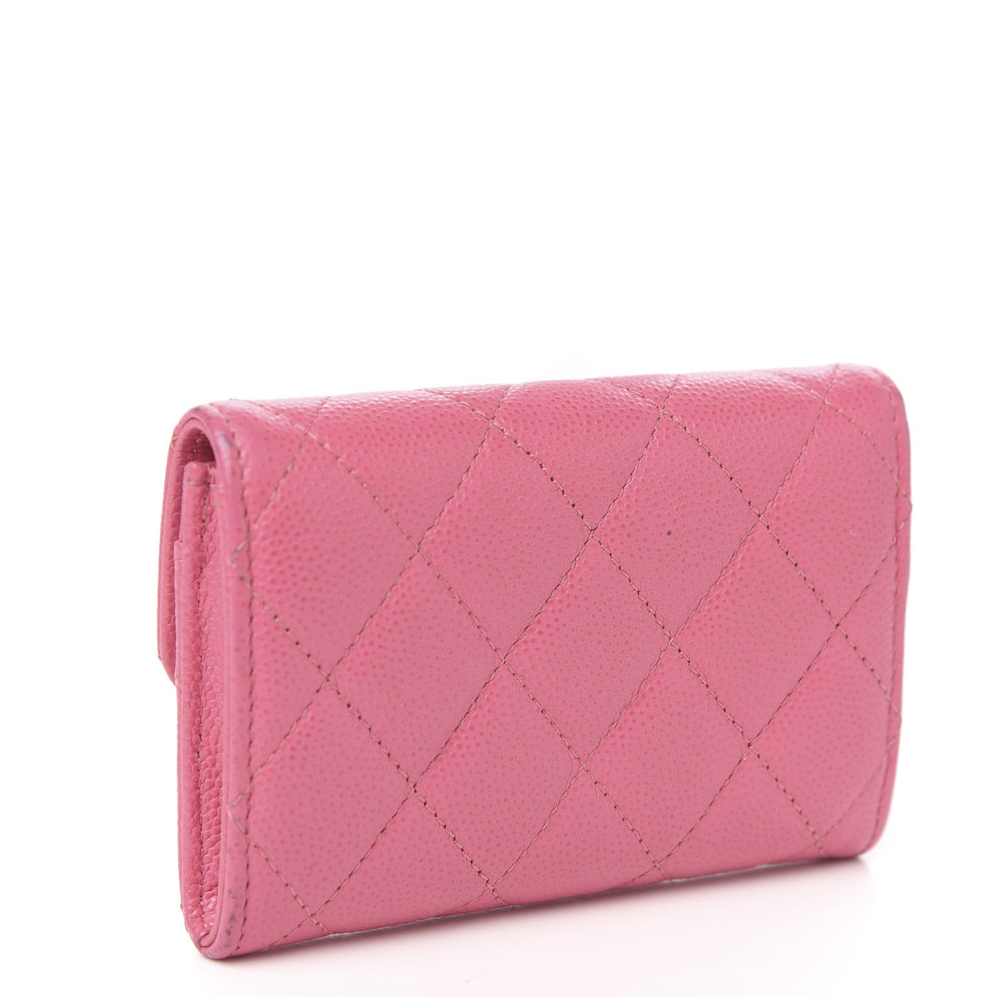Iridescent Caviar Quilted Flap Card Holder Pink