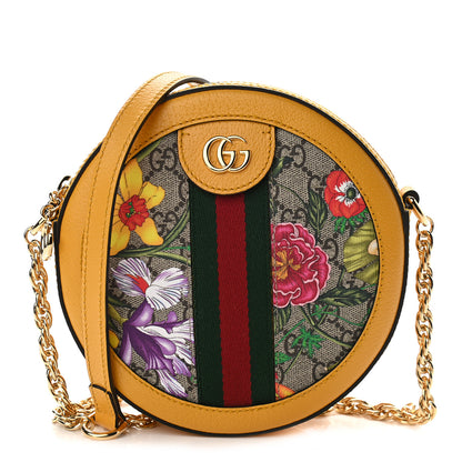 Gucci GG Supreme Monogram Flora Web Mini Ophidia Round Shoulder Bag Beige Multicolor Crop 1 of 9