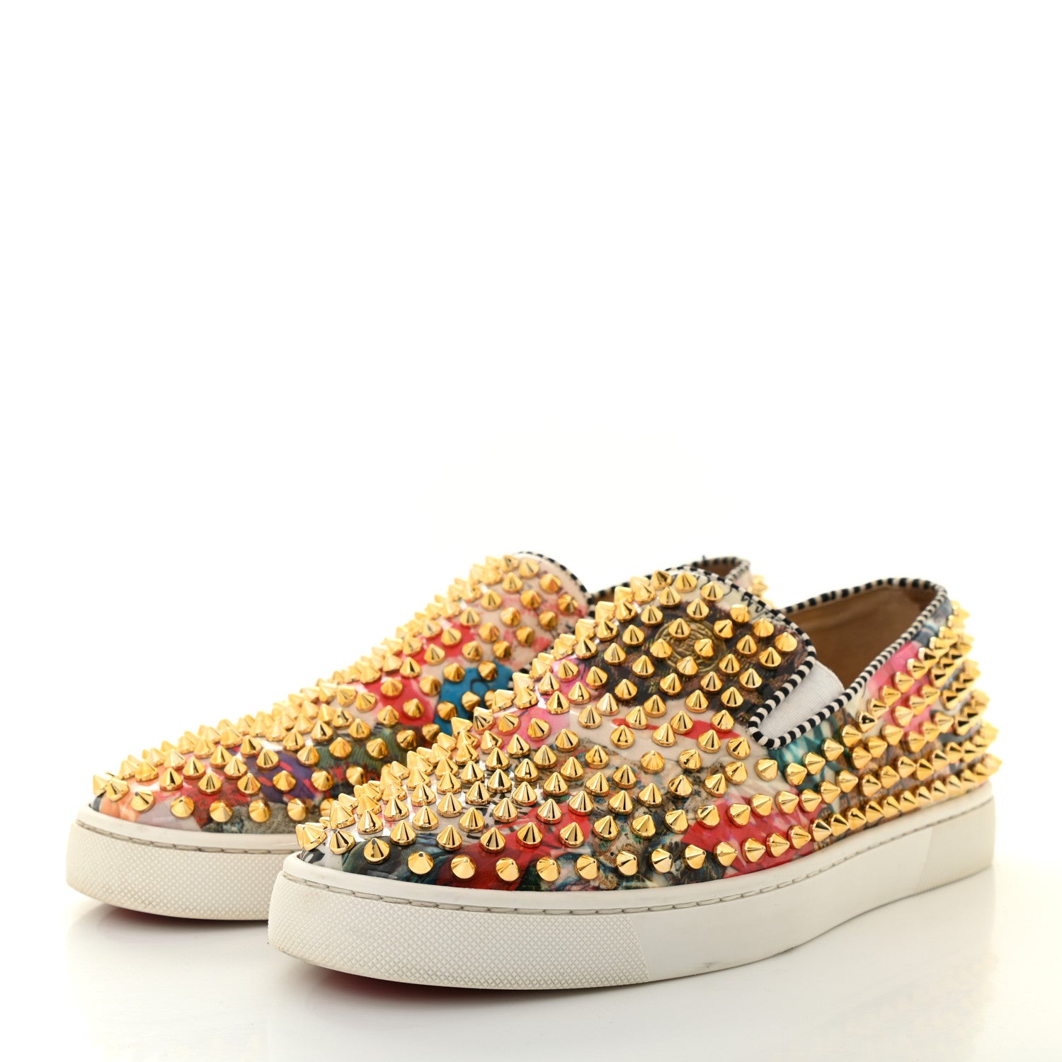 Christian Louboutin Patent Womens Spikes Pik Boat Flats 39.5 Multicolor 3 of 13