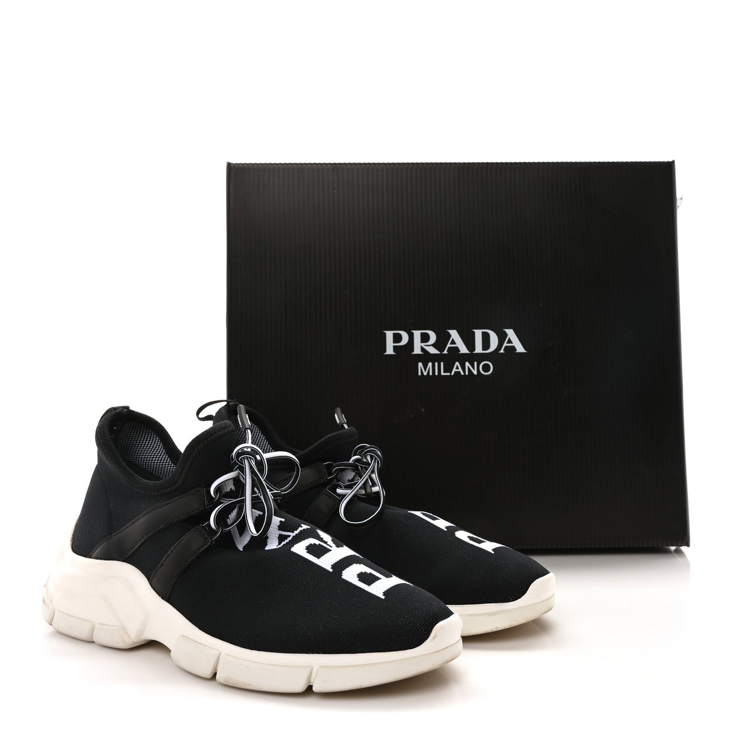 Knit Fabric Womens Logo Sneakers 36 Black White