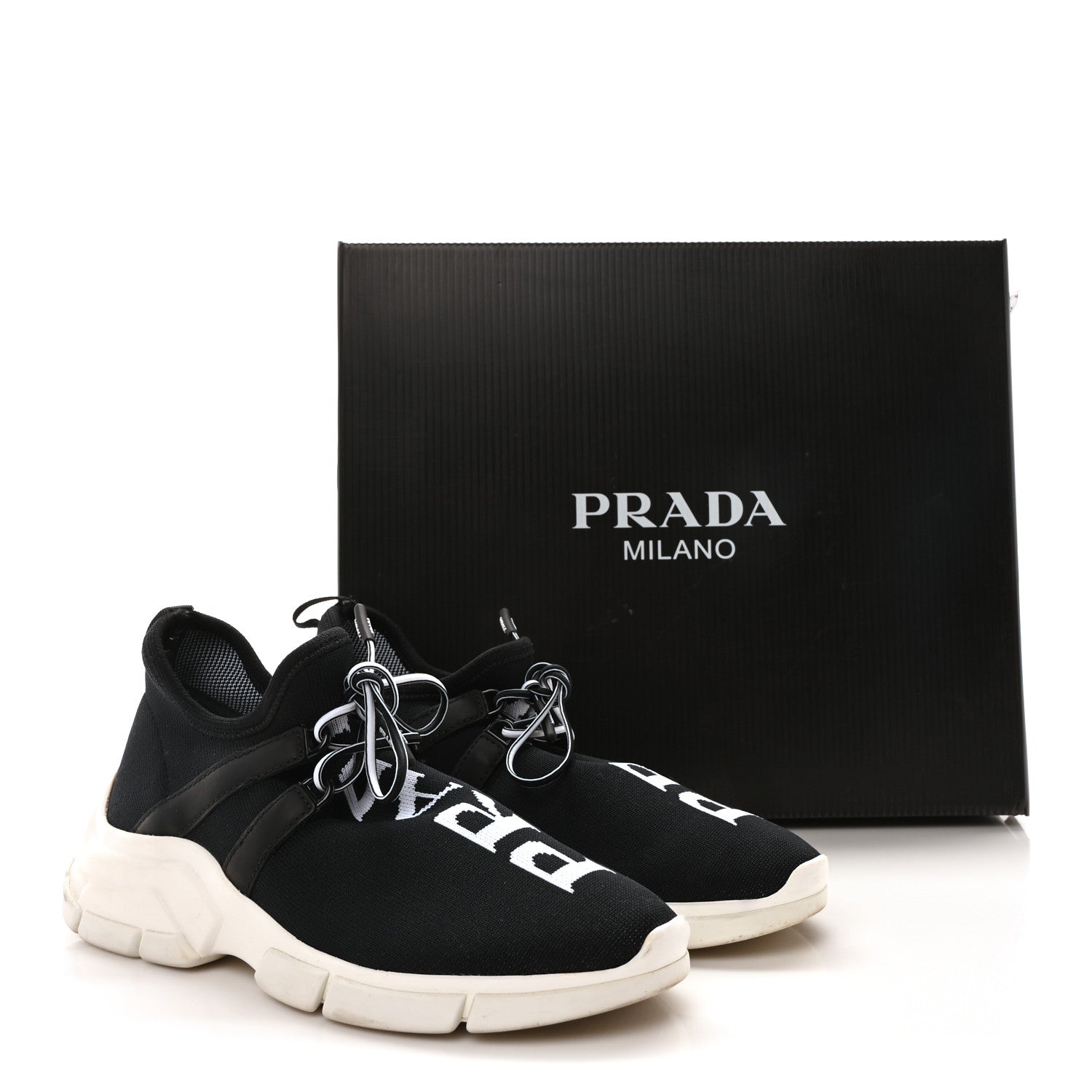 Prada Knit Fabric Womens Logo Sneakers 36 Black White 9 of 9