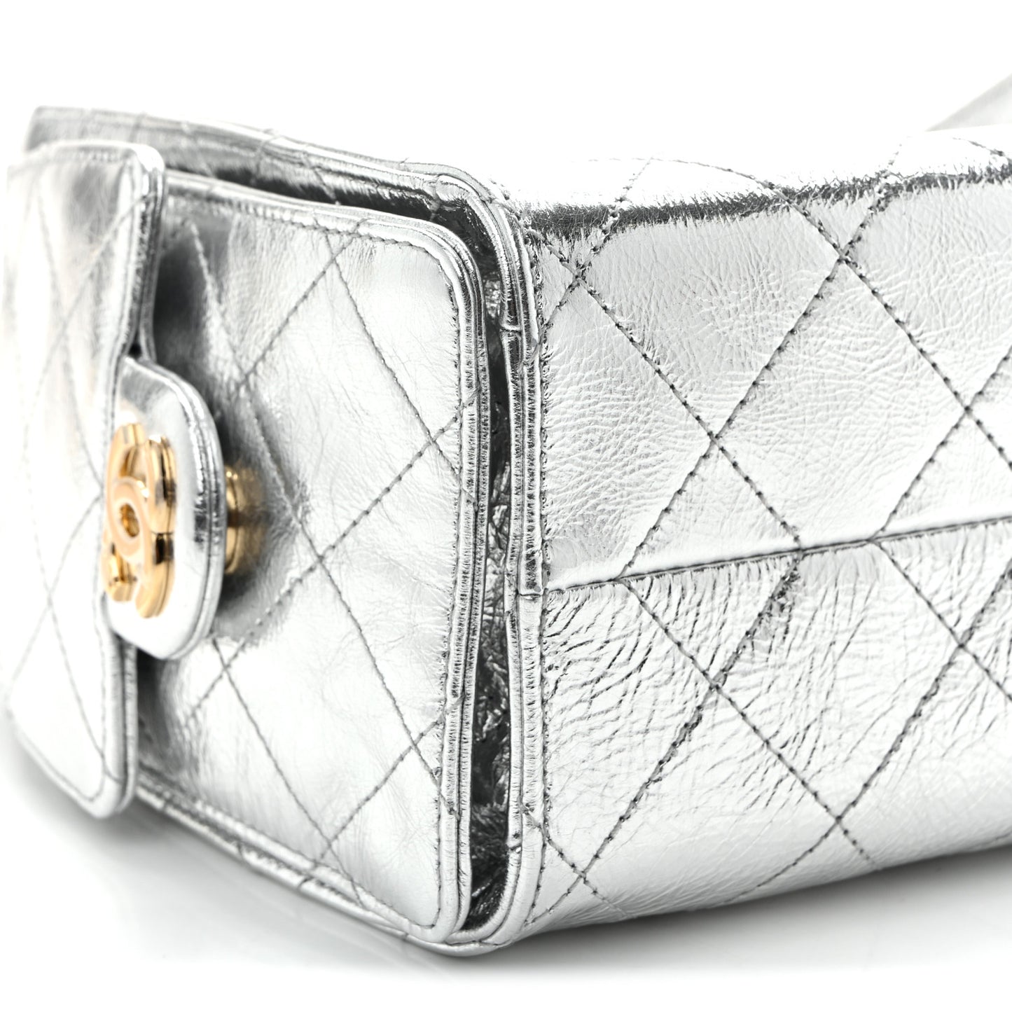 Metallic Aged Calfskin Quilted Mini Chanel 25 Handbag Silver