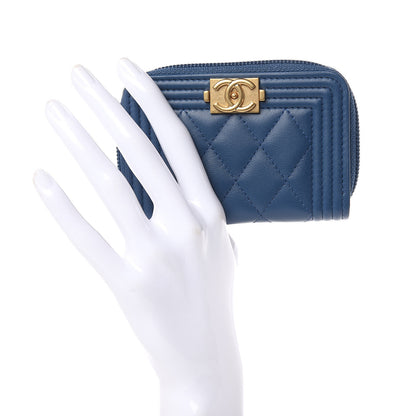Chanel Lambskin Quilted Boy Zip Around Coin Purse Wallet Blue 2 of 8