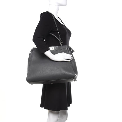 Fendi Cuoio Romano Selleria Bi-Color Large Peekaboo Iconic Satchel Asfalto Latte 2 of 13
