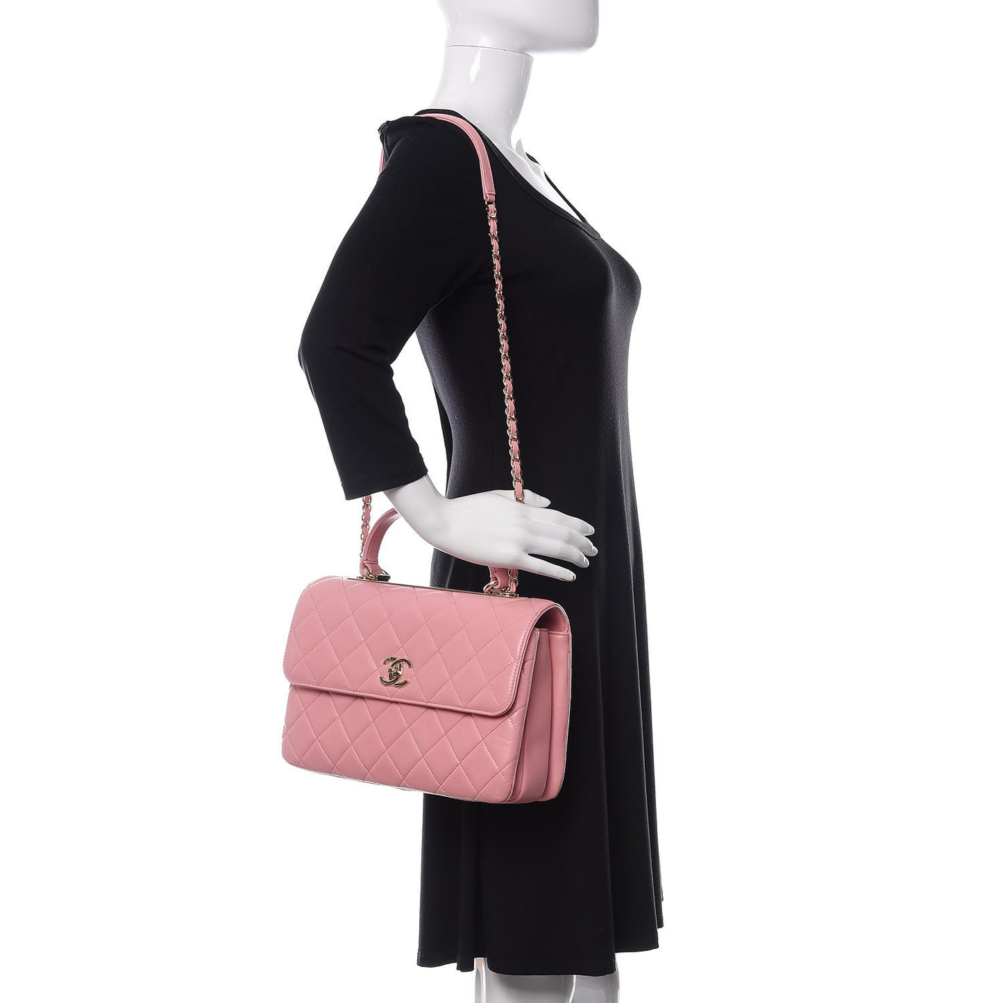 Lambskin Quilted Medium Trendy CC Flap Dual Handle Bag Pink