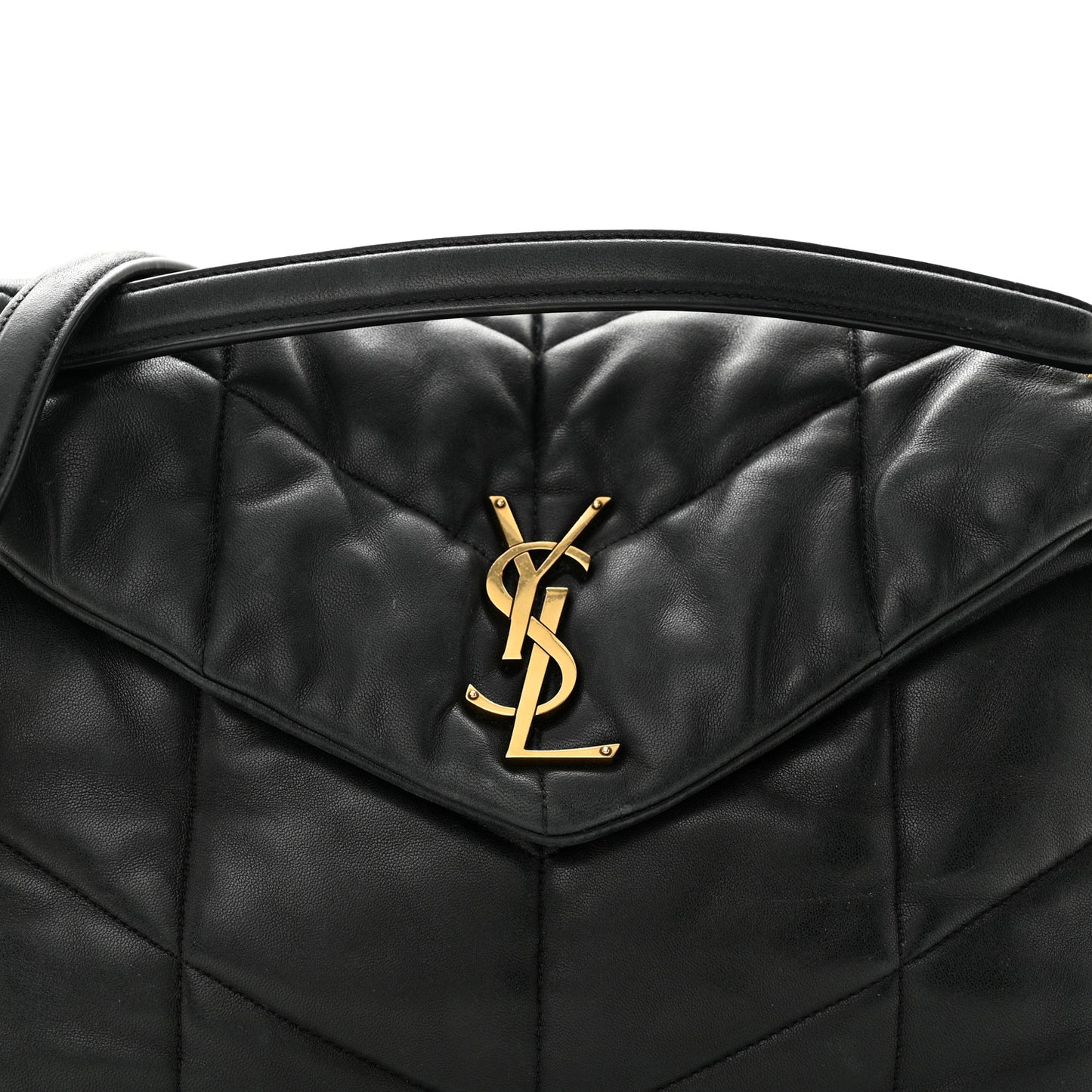 Lambskin Quilted Medium Loulou Puffer Monogram Chain Satchel Black